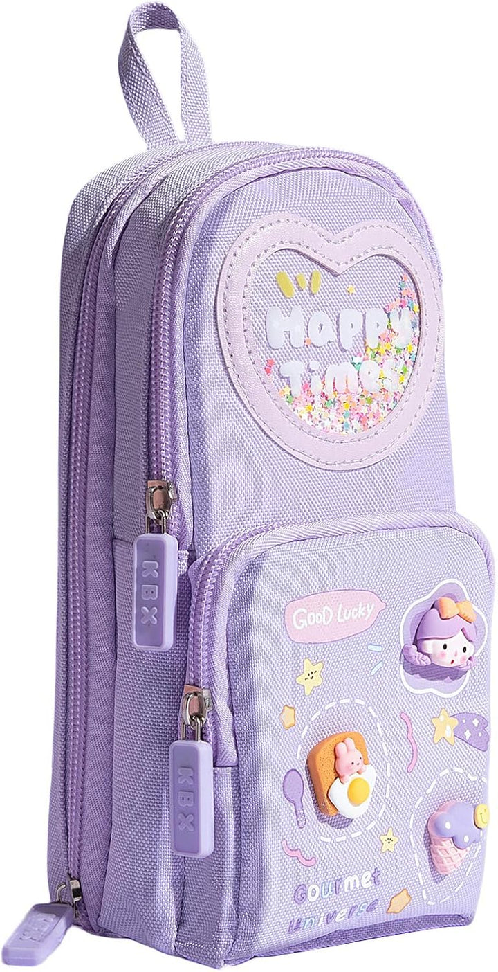 FunBlast Canvas Pencil Case - Large Capacity Hangable Triple Layer