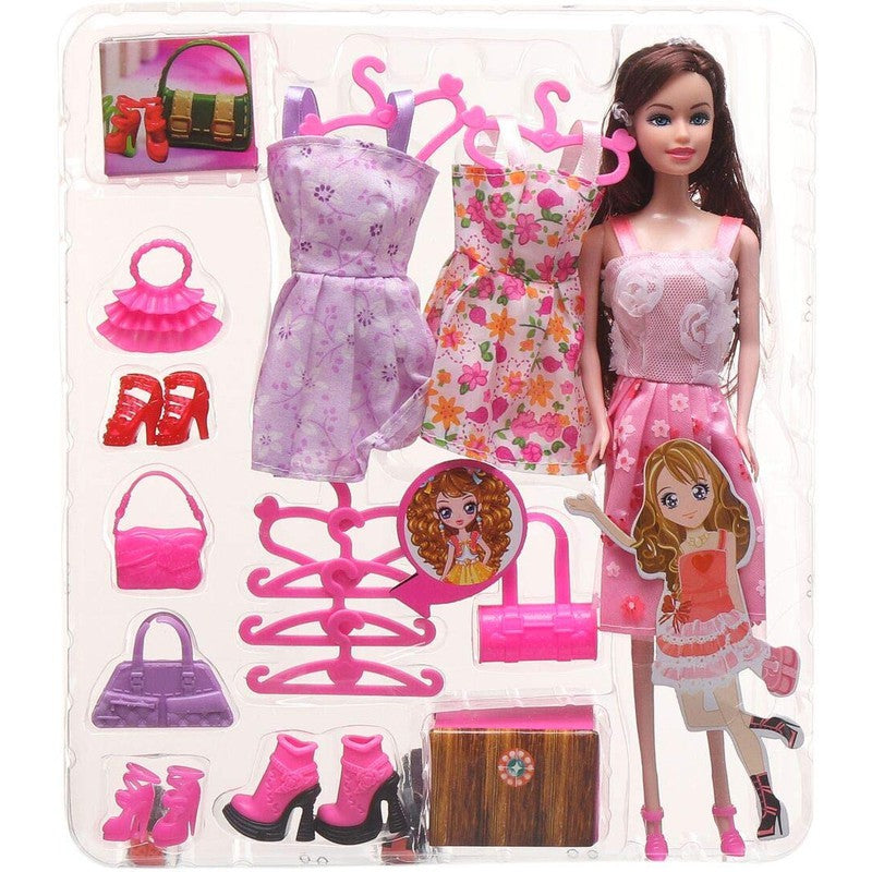 Fashion Doll Set with Dresses Makeup and Cute Doll Accessories