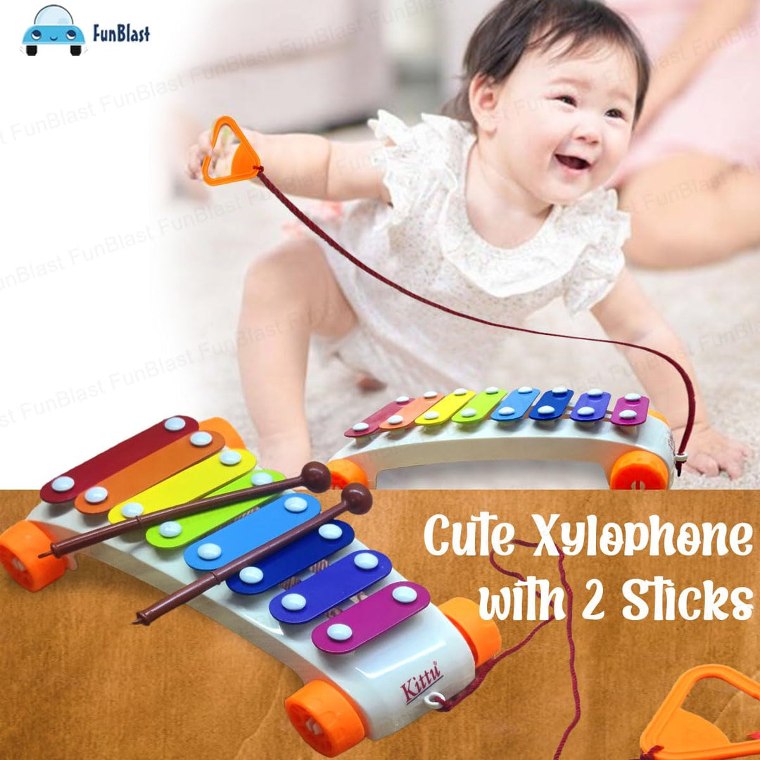 FunBlast Pull Along Musical Xylophone with Wheels for Kids | Early Learning Musical Instrument & Activity Toy