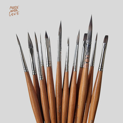 Set of 16 Synthetic Wood Paint Brushes | Miniliners, Miniature and Detailer