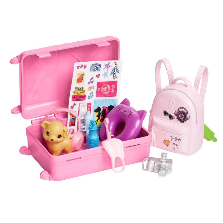 Mattel Original Licensed Barbie “Malibu” Travel Set | Barbie Doll with Puppy & 10+ Travel Accessories