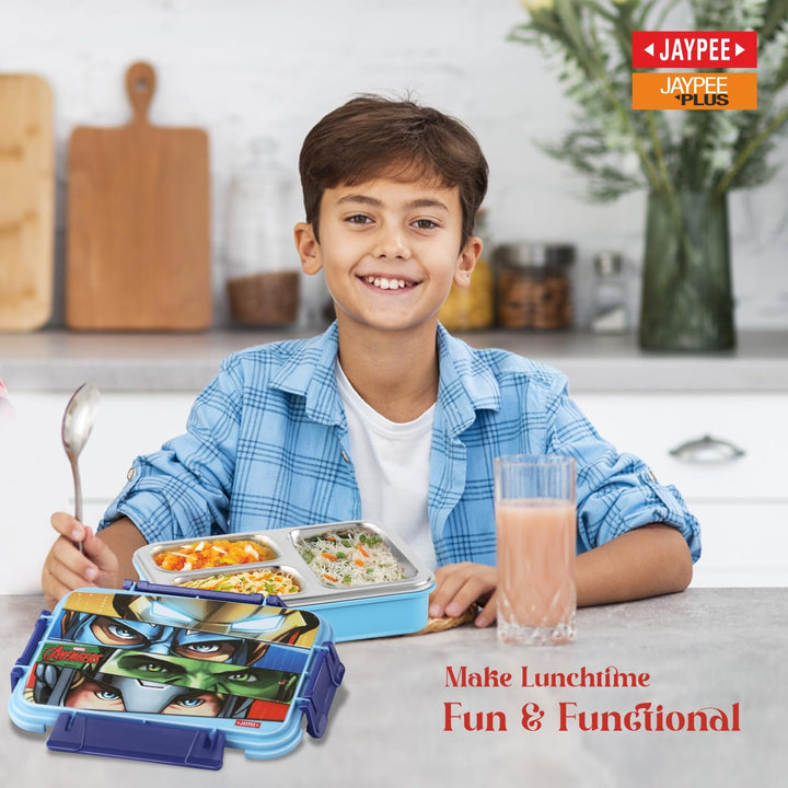 Jaypee Marvel Series Insulated Lunch Box - 3 Cavity Lunch Box - 625ml | Toon Box 3 - Sky Blue