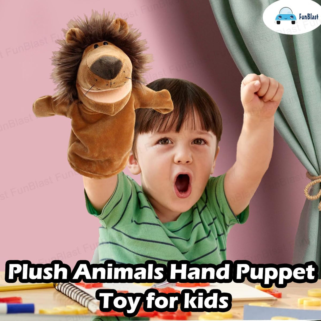 FunBlast Lion Hand Puppet | Soft Plush Animal Puppet with Movable Mouth for Storytelling & Kids’ Learning