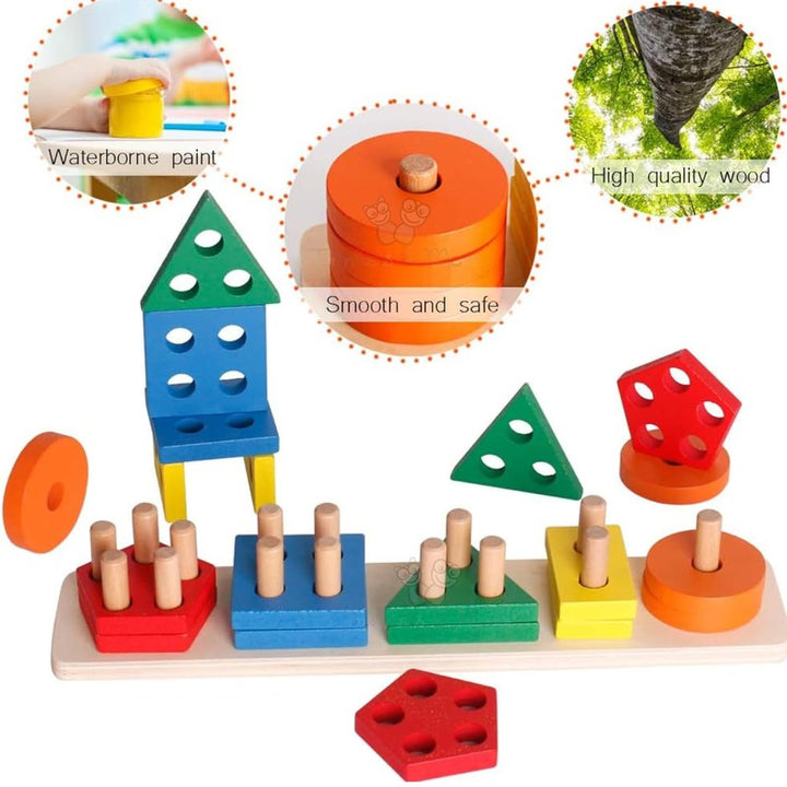 5 Column Geometric Shape Sorter Stacking Puzzle | 26 Pieces