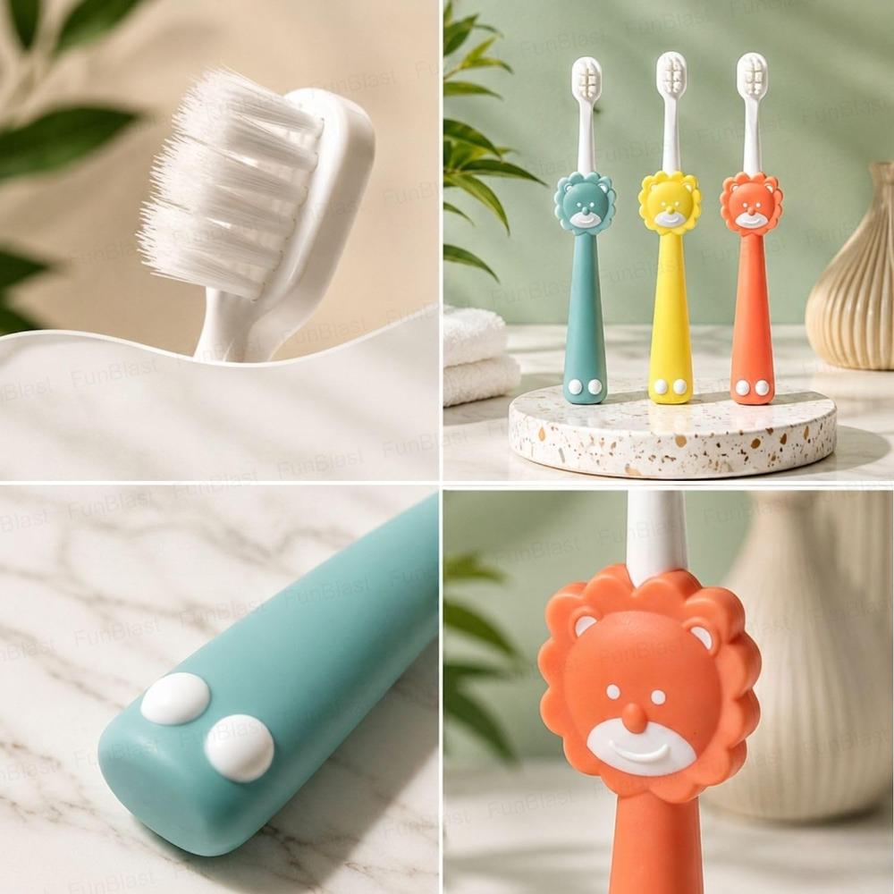 FunBlast Lion Baby Toothbrush for Kids | Extra Soft Microfiber Bristles with Rounded Brush Head | 1 Piece