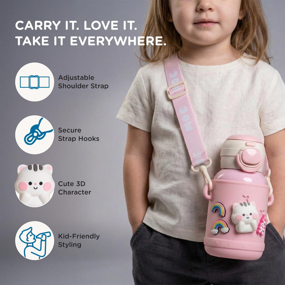 Mee Mee Kiddo Tumbler Vacuum Bottle - 550ml | 3-in-1 Straw, Sip & Cup | Leakproof & BPA-Free | 24H Cold & 12H Hot | Pink