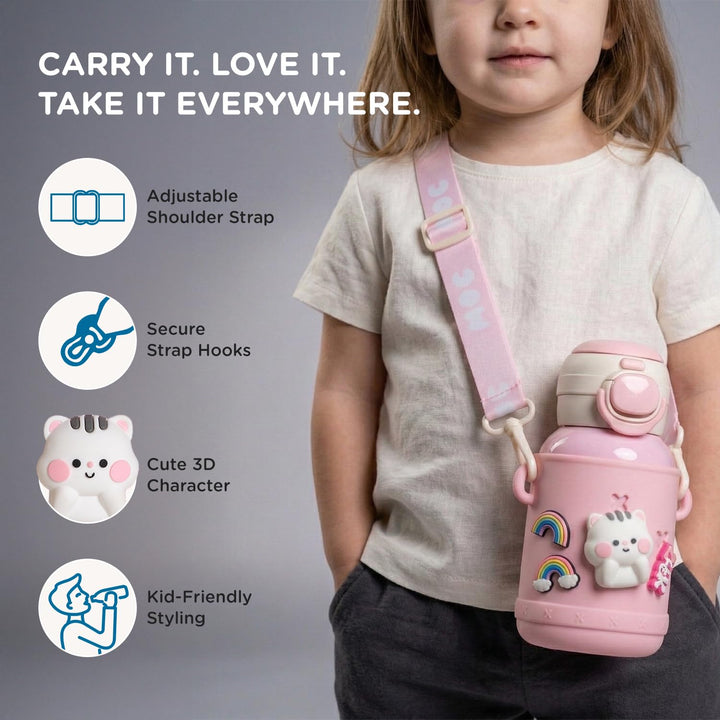 Mee Mee Kiddo Tumbler Vacuum Bottle - 550ml | 3-in-1 Straw, Sip & Cup | Leakproof & BPA-Free | 24H Cold & 12H Hot | Pink