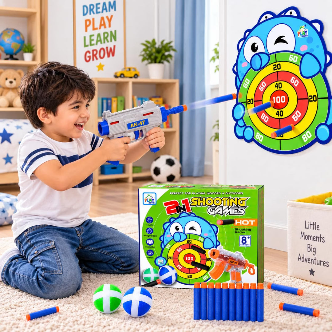 Play Run 2 in 1 Shooting Games Set | Target Shooting Game with Toy Blaster & Balls