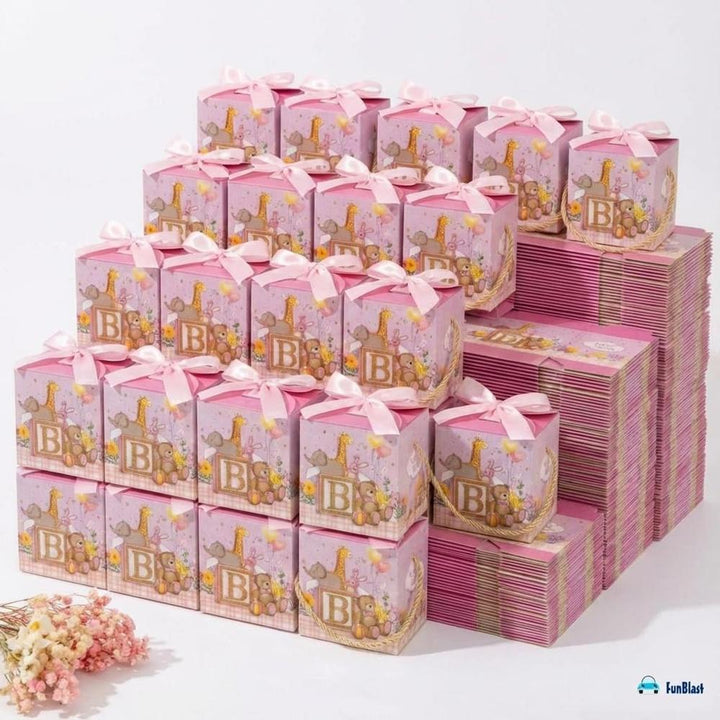 FunBlast Baby Shower Gift Boxes | Paper Folding Gift Boxes with Ribbon & Hanging Thread | Pack of 10