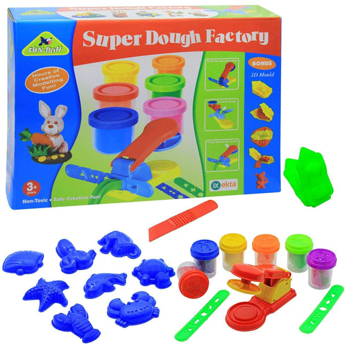 Ekta Fun-Doh Super Dough Factory | Colourful Modeling Dough Creative Play Set with 3D Moulds & Extruder | Art & Craft Toy for Kids
