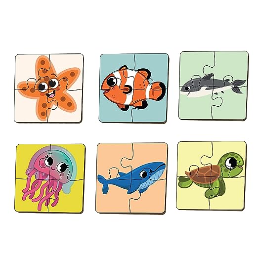 4 Piece Sea Animals Wooden Puzzle for Kids (Set of 6 )