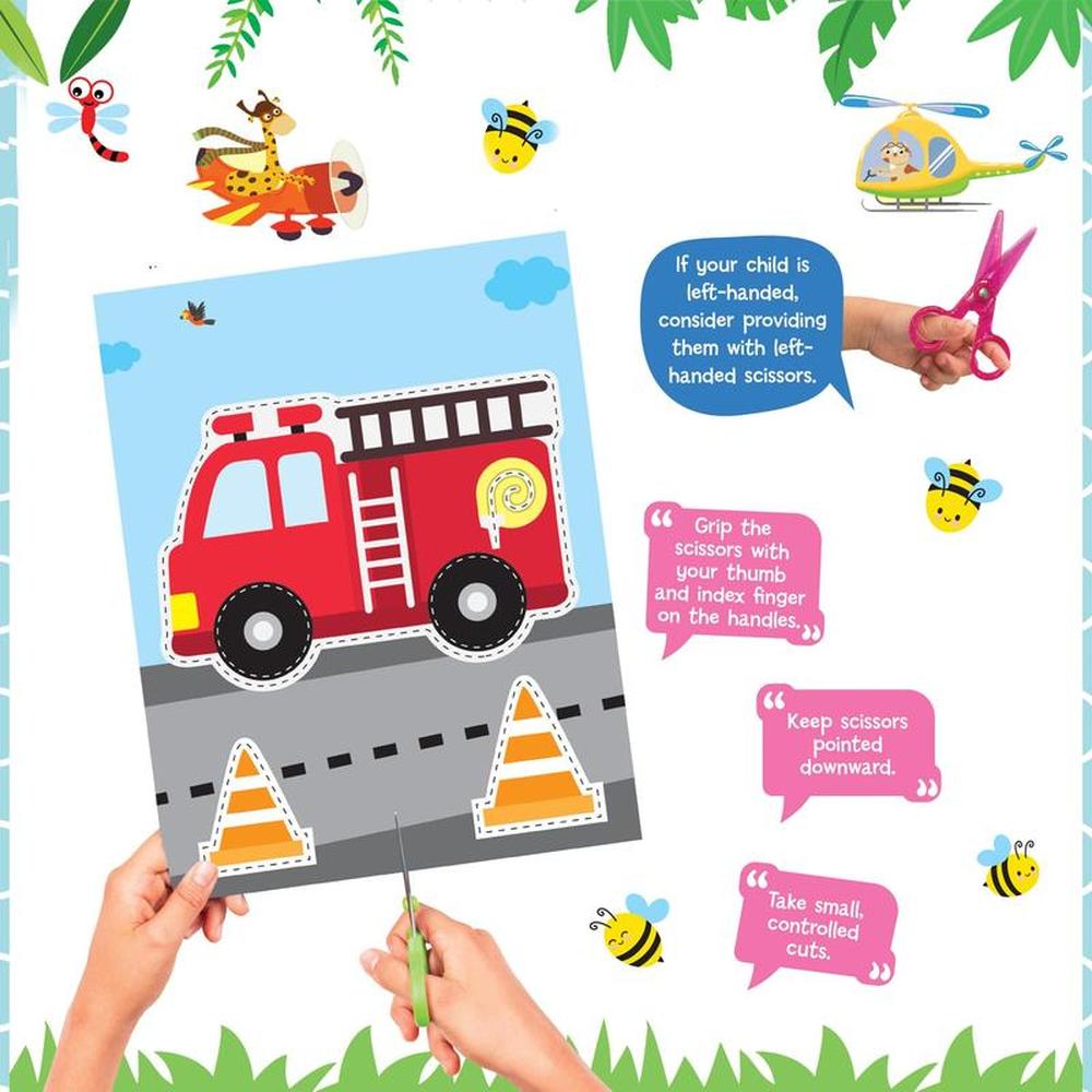 Dreamland Publications Vehicles Scissors Skills Activity Book with Child Safe Scissors, Games & Mask (4-7 Years)