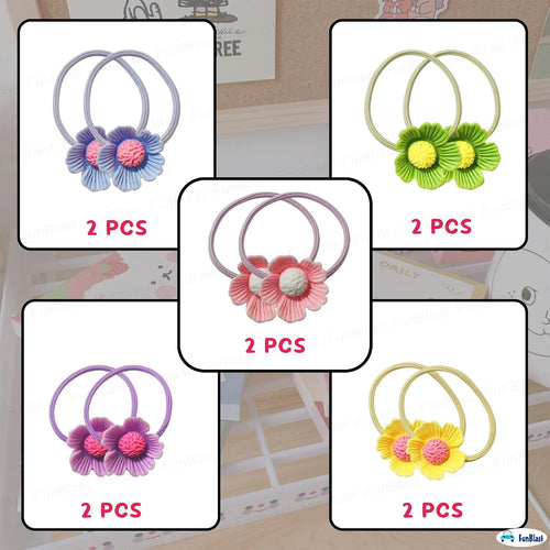 FunBlast Hair Rubber Bands for Girls  | 10-Piece Flower Hair Ties | Multicolor