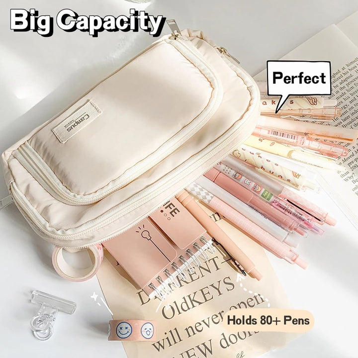 FunBlast Canvas Large Capacity Pencil Case - Double Zipper Portable Pencil Pouch