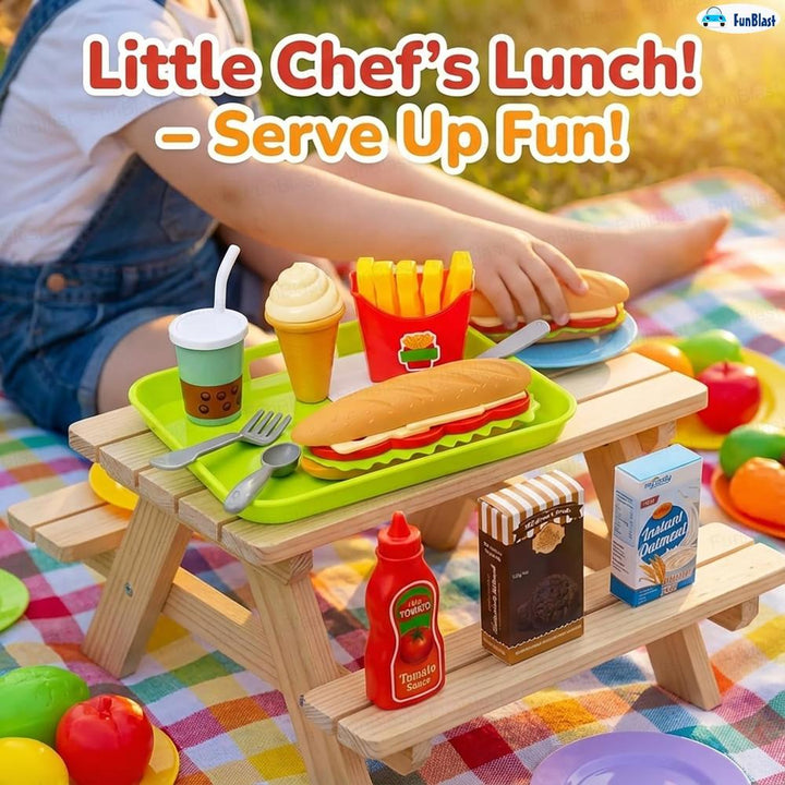 FunBlast Fast Food Play Set for Kids | Pretend Play Food Toys with Snacks, Tray, Accessories & Carry Box  (11 Pieces)