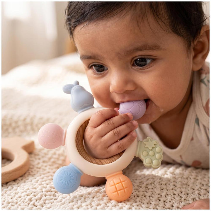 Mee Mee Fruity Bite Silicone Baby Teether | Multi-Textured Silicone Teether | Freezer & Sterilizer Safe