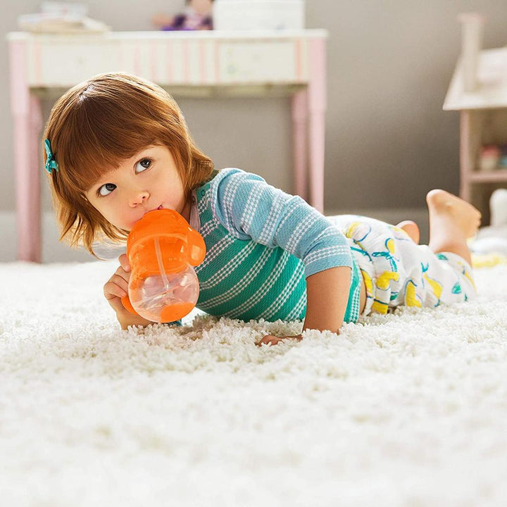 Munchkin Click Lock Tip & Sip Weighted Straw Cup- 207 ml (Orange) | Spill-Proof Sippy Cup for Babies