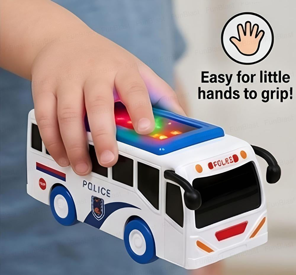 FunBlast Police Bus Toy for Kids – Push & Go Mini Police Vehicle with Light & Sound | Musical Toy Bus