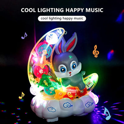 Rotating Transparent Gear Moon Rabbit Toy Car with music