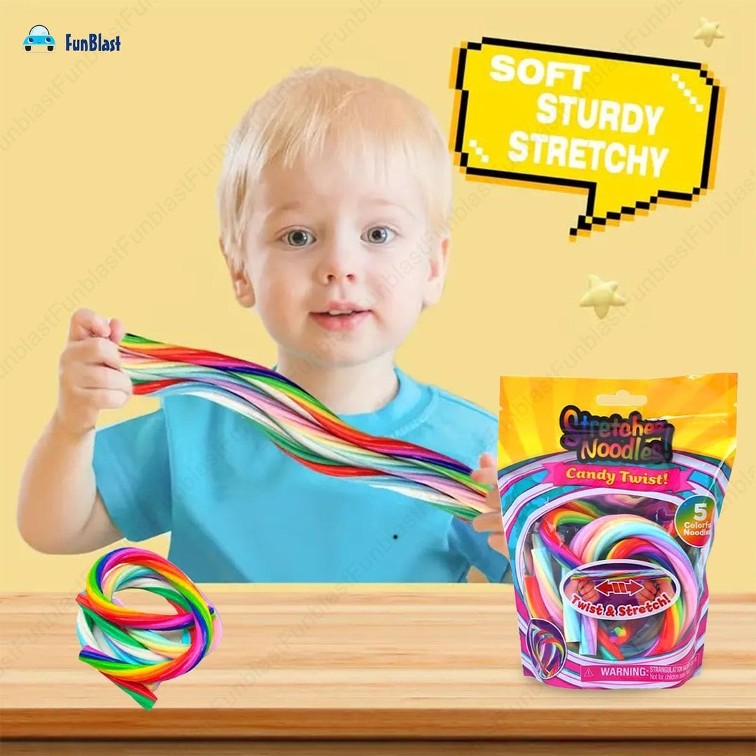 FunBlast Pack of 5 Stretchy String Fidget Toys | Colorful Candy Twist Noodle Strings for Kids