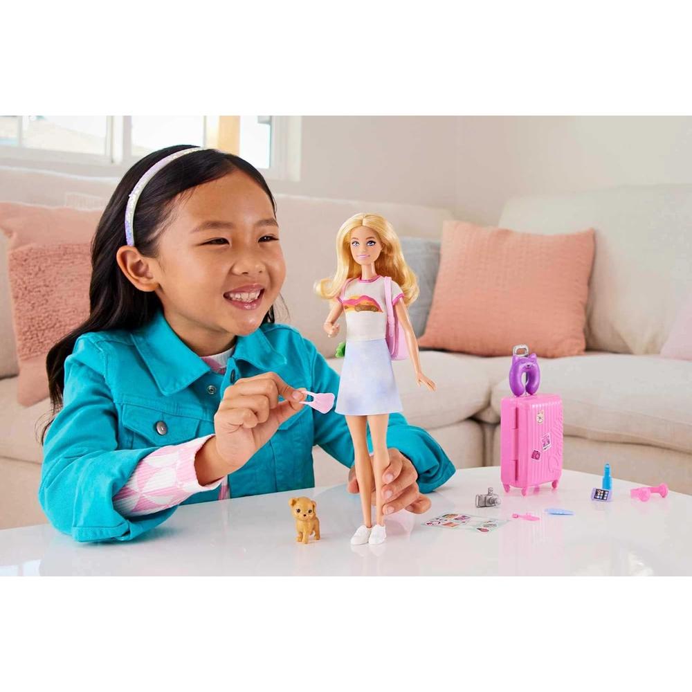 Mattel Original Licensed Barbie “Malibu” Travel Set | Barbie Doll with Puppy & 10+ Travel Accessories