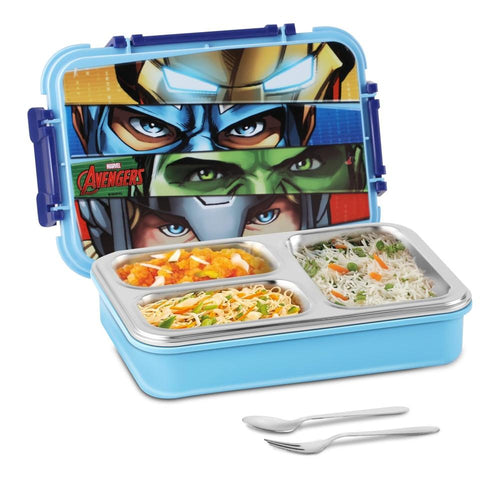 Jaypee Marvel Series Insulated Lunch Box - 3 Cavity Lunch Box - 625ml | Toon Box 3 - Sky Blue