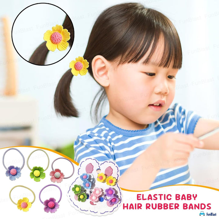 FunBlast Hair Rubber Bands for Girls  | 10-Piece Flower Hair Ties | Multicolor