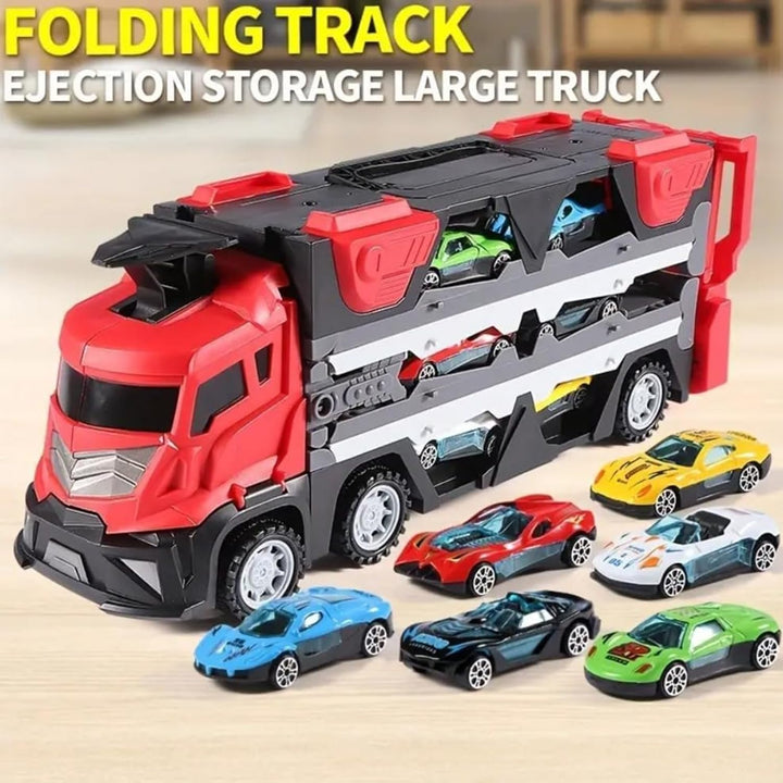 MUREN Cars Catapult Storage Deform Transport Truck Toy with Dual Racing Track