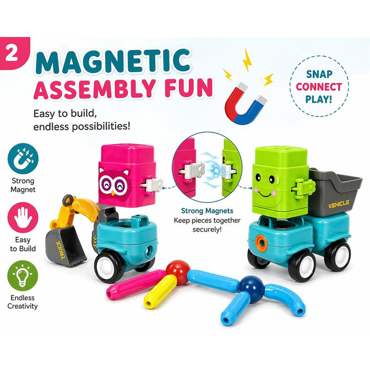 Magnetic Animal Car Building Set | DIY Assemble Toy Vehicles | Push & Press Interactive Construction Toy