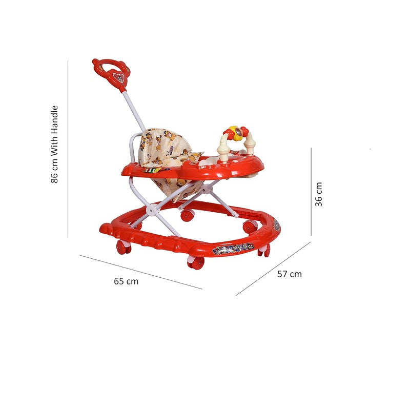 Cartoon Baby Adjustable Walker - Music & Rattles with Parental Handle (Red)