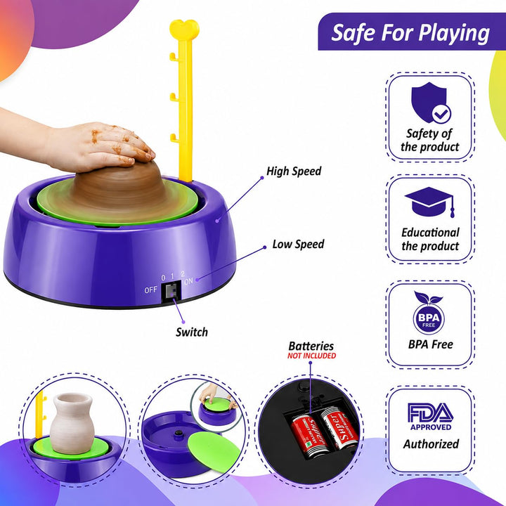 Pottery Wheel Kit for Kids & Beginners | Battery Operated Pottery Making & Painting Set | DIY Craft Activity Kit