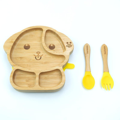 Woofie Baby Plate | Bamboo Suction Plates for Babies | Ideal for Baby-Led Weaning and Toddler Self-Feeding | Yellow