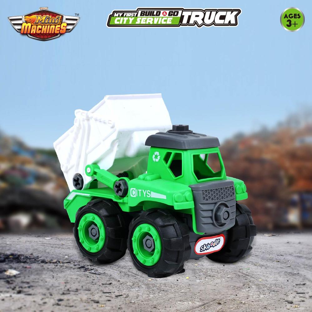 Scoodle Mini Machines My First Build & Go City Service Truck Toy - Pull Back Vehicle for Kids