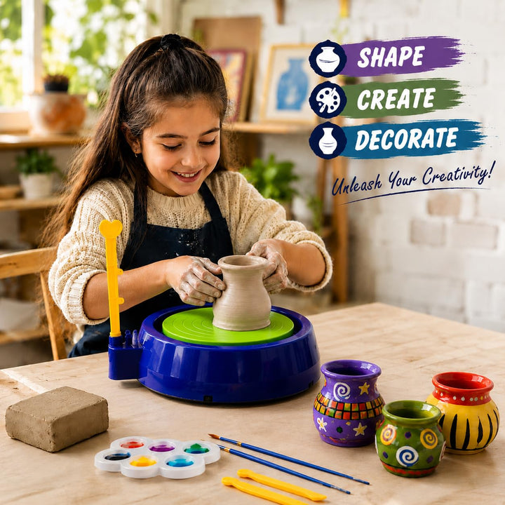 Pottery Wheel Kit for Kids & Beginners | Battery Operated Pottery Making & Painting Set | DIY Craft Activity Kit