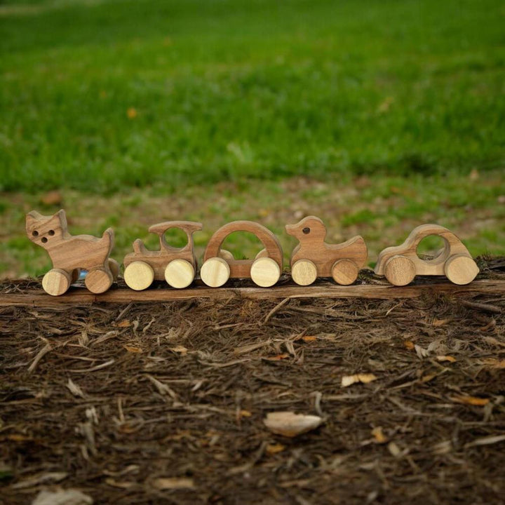 Little Ginnie Set of 5 Neemwood Wheels Toys - Durable & Eco-Friendly Wooden Toy