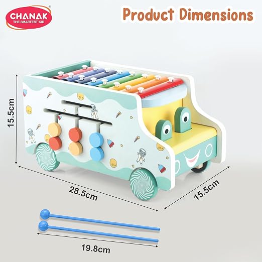 Chanak Wooden Activity Bus for Kids | 6-in-1 Montessori Musical Shape Sorter Toy | Musical Miles