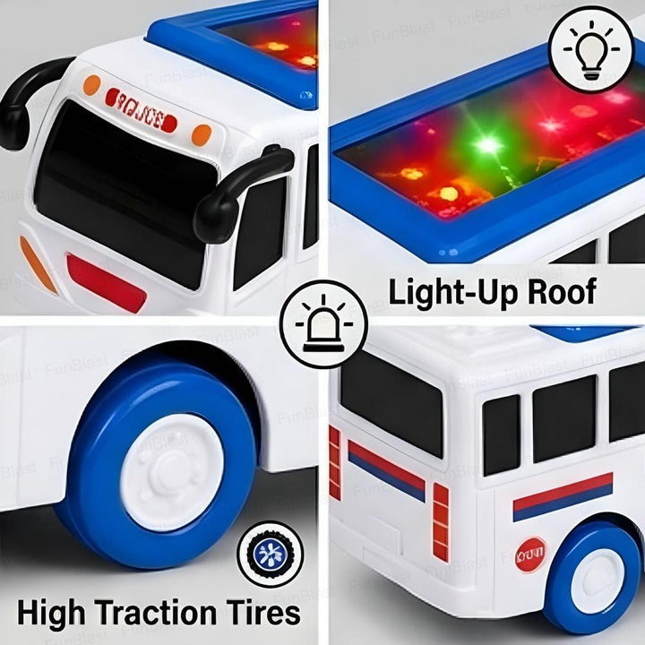 FunBlast Police Bus Toy for Kids – Push & Go Mini Police Vehicle with Light & Sound | Musical Toy Bus
