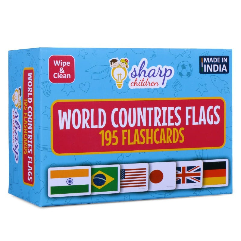 Big Size Flags Flash Cards for Kids, Wipe and Clean, Laminated Activity Flash Cards