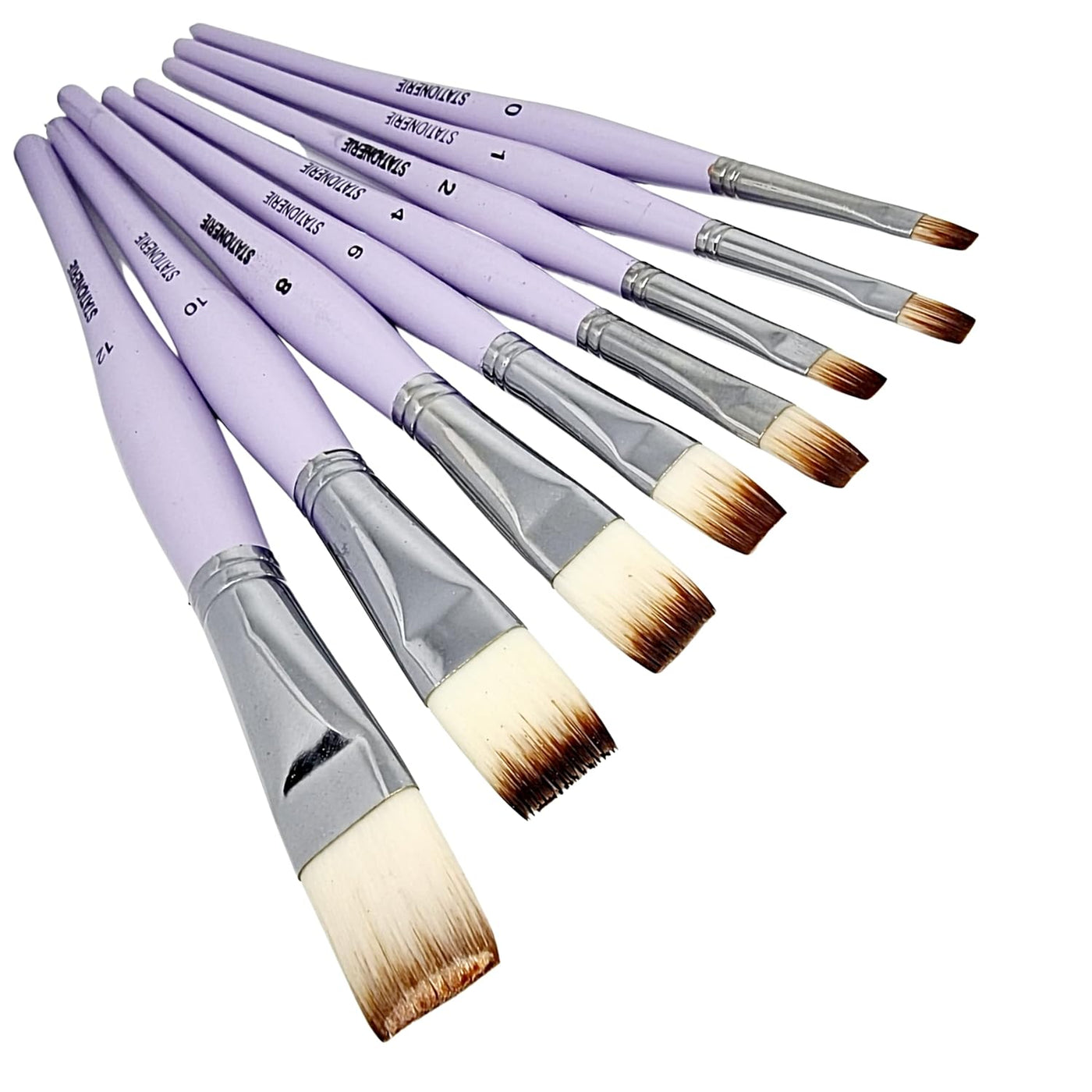 Set of 8 Synthetic Paint Brushes with Oval Handle | Handmade Flat | Premium | Lavender