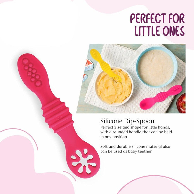 Silicone Spoon for Feeding Infant and Toddlers | Pack of 2 | Smushy | Pink&Yellow