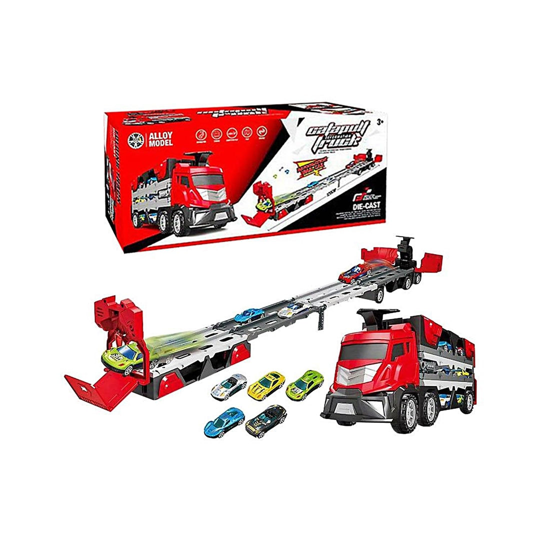MUREN Cars Catapult Storage Deform Transport Truck Toy with Dual Racing Track