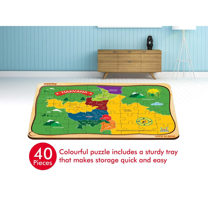 Haryana Map Wooden Jigsaw Puzzle, 40pcs