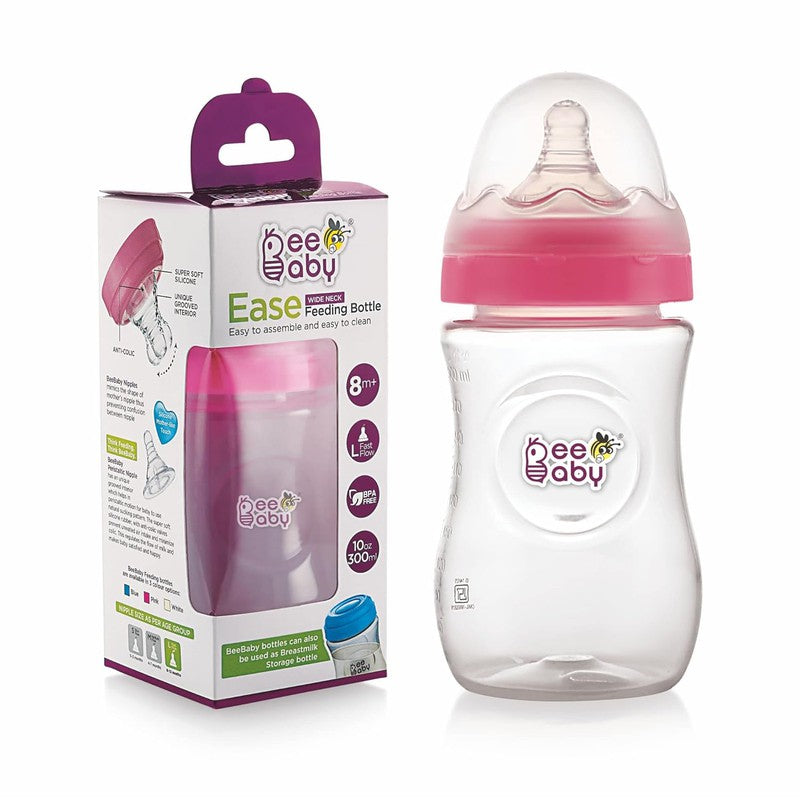 Ease Wide Neck Baby Feeding Bottle | Fast Flow Anti-Colic Silicone Nipple for Infants | 300ml