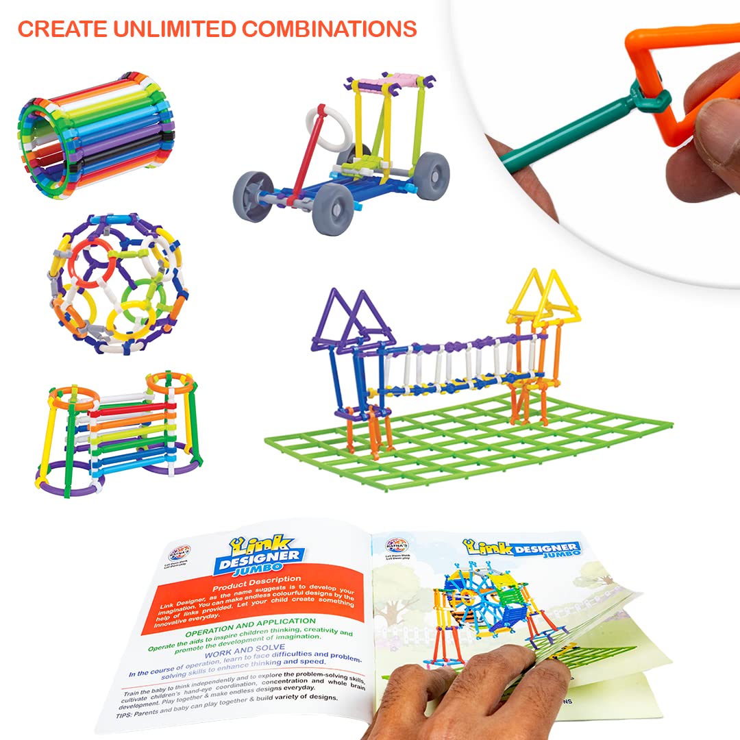 Ratna's Link Designer Jumbo Construction Building Block Set | DIY Assembly Colorful Stick
