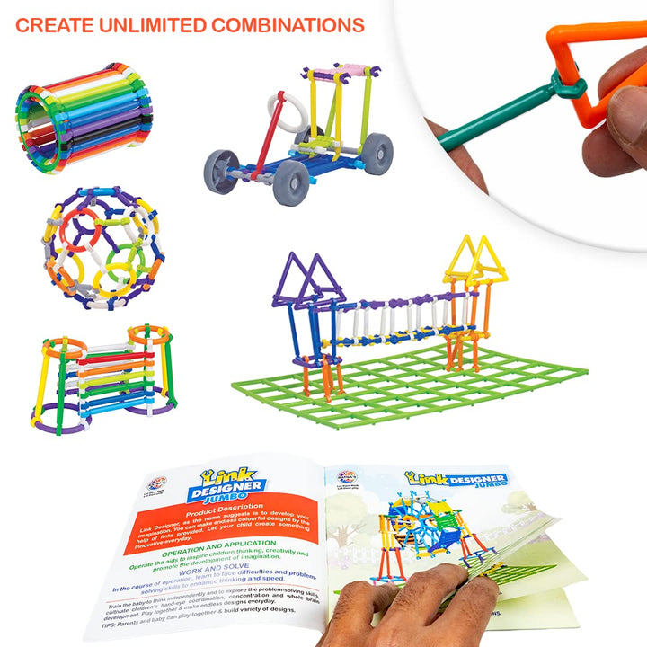 Ratna's Link Designer Jumbo Construction Building Block Set | DIY Assembly Colorful Stick