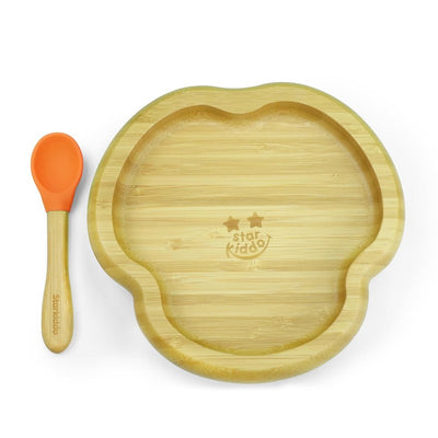 Cloud Bamboo Suction Plates for Baby and Toddler | Weaning Spoon | Orange