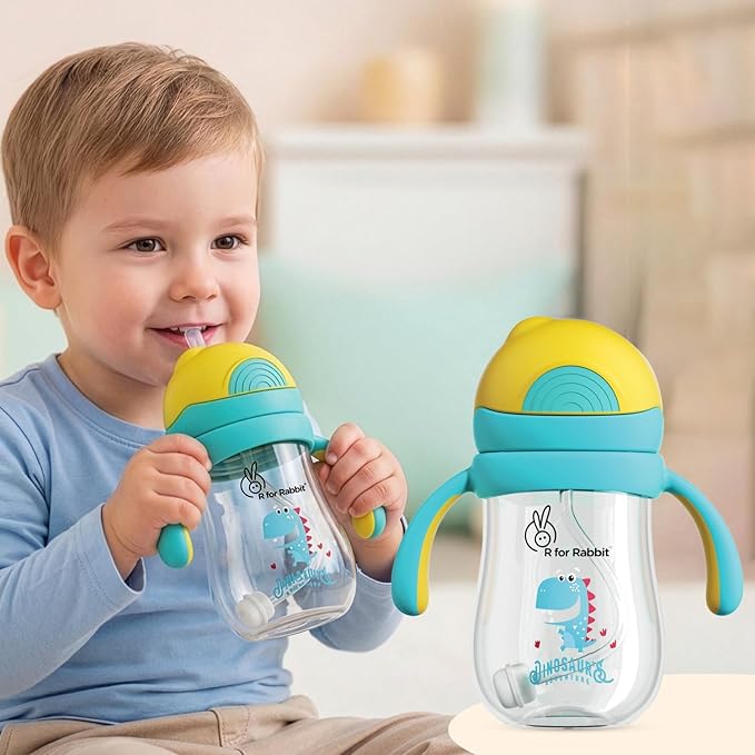 R for Rabbit Tritan Dino Straw Sipper Bottle for kids 320 ml - Yellow Blue