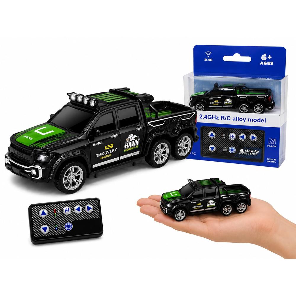 6-Wheel Off-Road Remote Control Mini Pickup Diecast Truck | 1:64 Scale