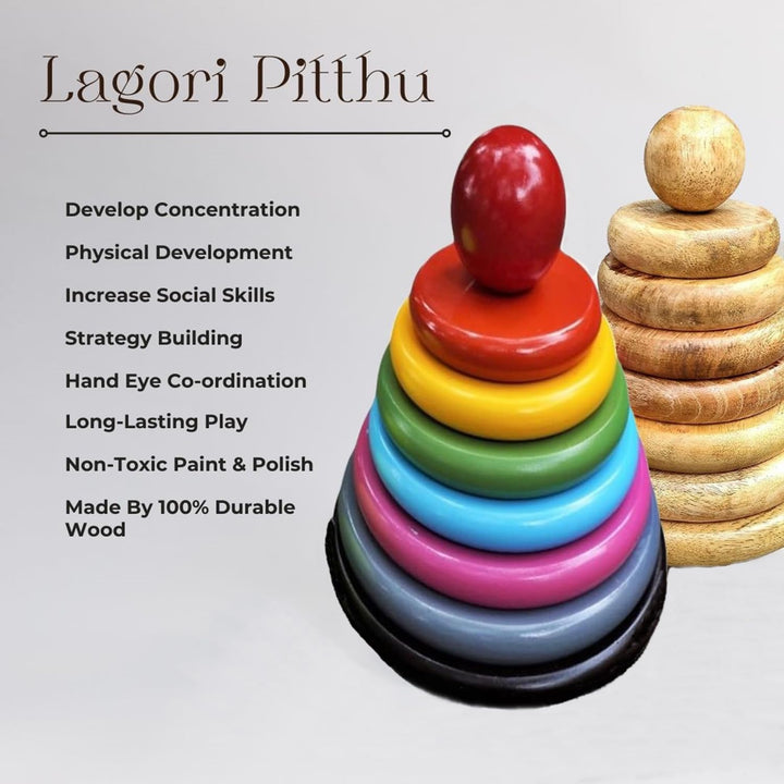 MUREN Wooden Lagori Pitthu – Seven Tiles | Traditional Indian Game Set
