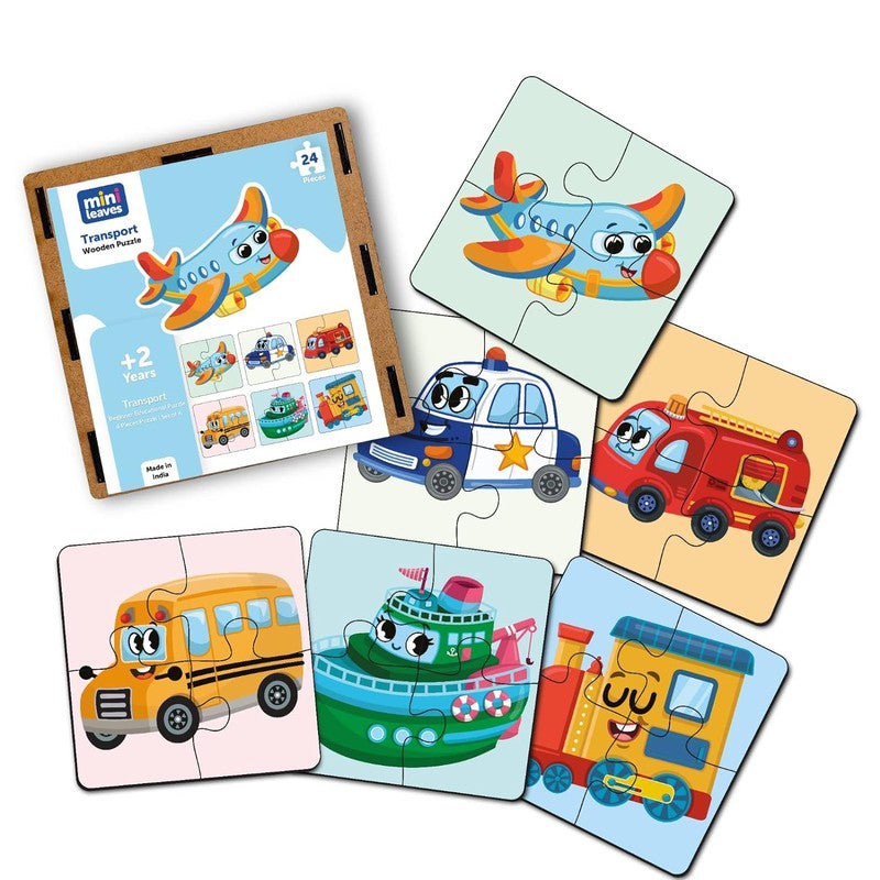 4 Piece Transport Vehicles Wooden Puzzle for Kids (Set of 6)